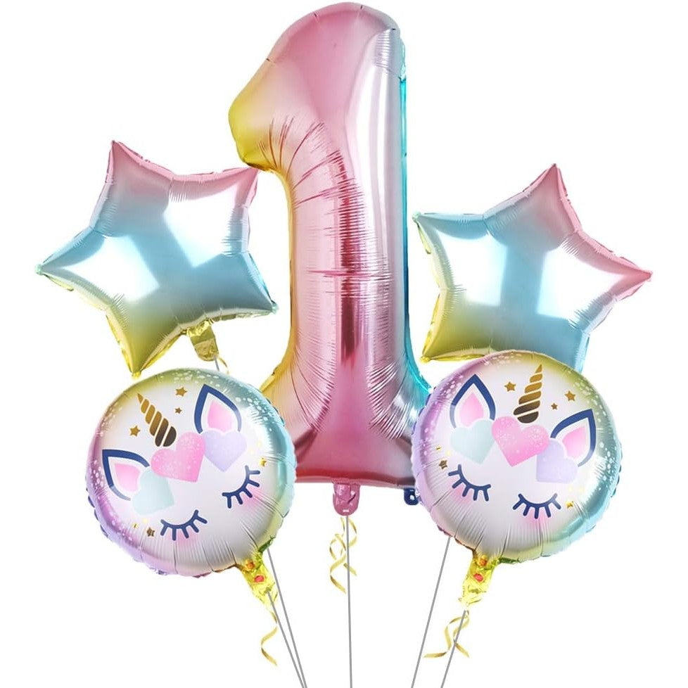 Balon din Folie Metalizata, Flippy, Mini Figurina Rotunda, Model Unicorn, Happy Birthday, Tematica Aniversare, 45 cm,