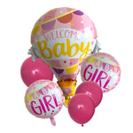 Balon din Folie Metalizata, Flippy, Mini Figurine, Model Balon cu Aer Cald Fetita, Tematica Welcome Baby, 80x62 cm,