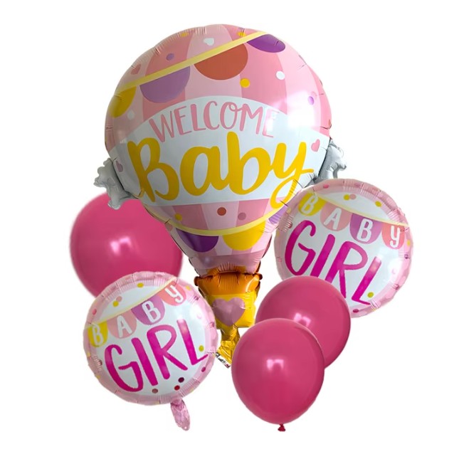 Balon din Folie Metalizata, Flippy, Mini Figurine, Model Balon cu Aer Cald Fetita, Tematica Welcome Baby, 80x62 cm,