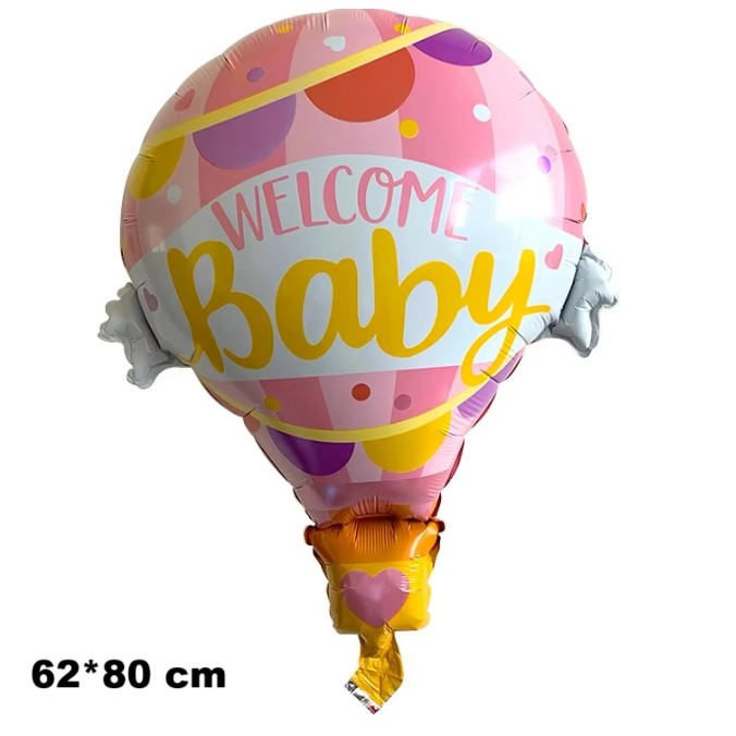 Balon din Folie Metalizata, Flippy, Mini Figurine, Model Balon cu Aer Cald Fetita, Tematica Welcome Baby, 80x62 cm,