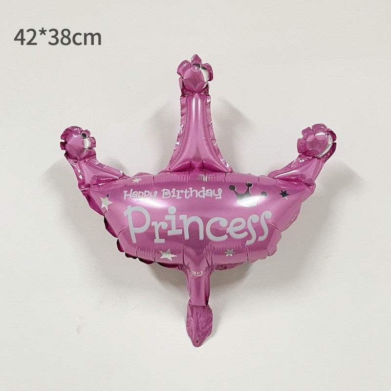 Balon din Folie Metalizata, Flippy, Mini Figurine, Model Coroana de Printesa, Tematica Aniversare, 42x38 cm, Ambalaj