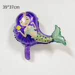 Balon din Folie Metalizata, Flippy, Mini Figurine, Model Sirena cu Par Mov, Tematica Aniversare, 39x37 cm, Ambalaj