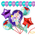 Balon din Folie Metalizata, Flippy, Mini Figurine, Model Sirena cu Par Mov, Tematica Aniversare, 39x37 cm, Ambalaj
