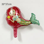 Balon din Folie Metalizata, Flippy, Mini Figurine, Model Sirena cu Par Rosu, Tematica Aniversare, 39x37 cm, Ambalaj