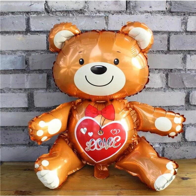Balon din Folie Metalizata, Flippy, Figurina Urs, Model Love, Tema Ziua Indragostitilor, 60x63cm, Ambalaj Individual,