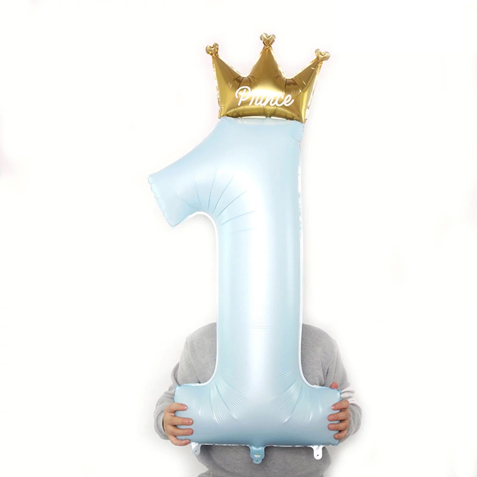 Balon din Folie Metalizata, Flippy, Figurina Cifra 1, Model Coroana Print, 91 cm, Ambalaj Individual, Pai inclus,