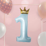 Balon din Folie Metalizata, Flippy, Figurina Cifra 1, Model Coroana Print, 91 cm, Ambalaj Individual, Pai inclus,