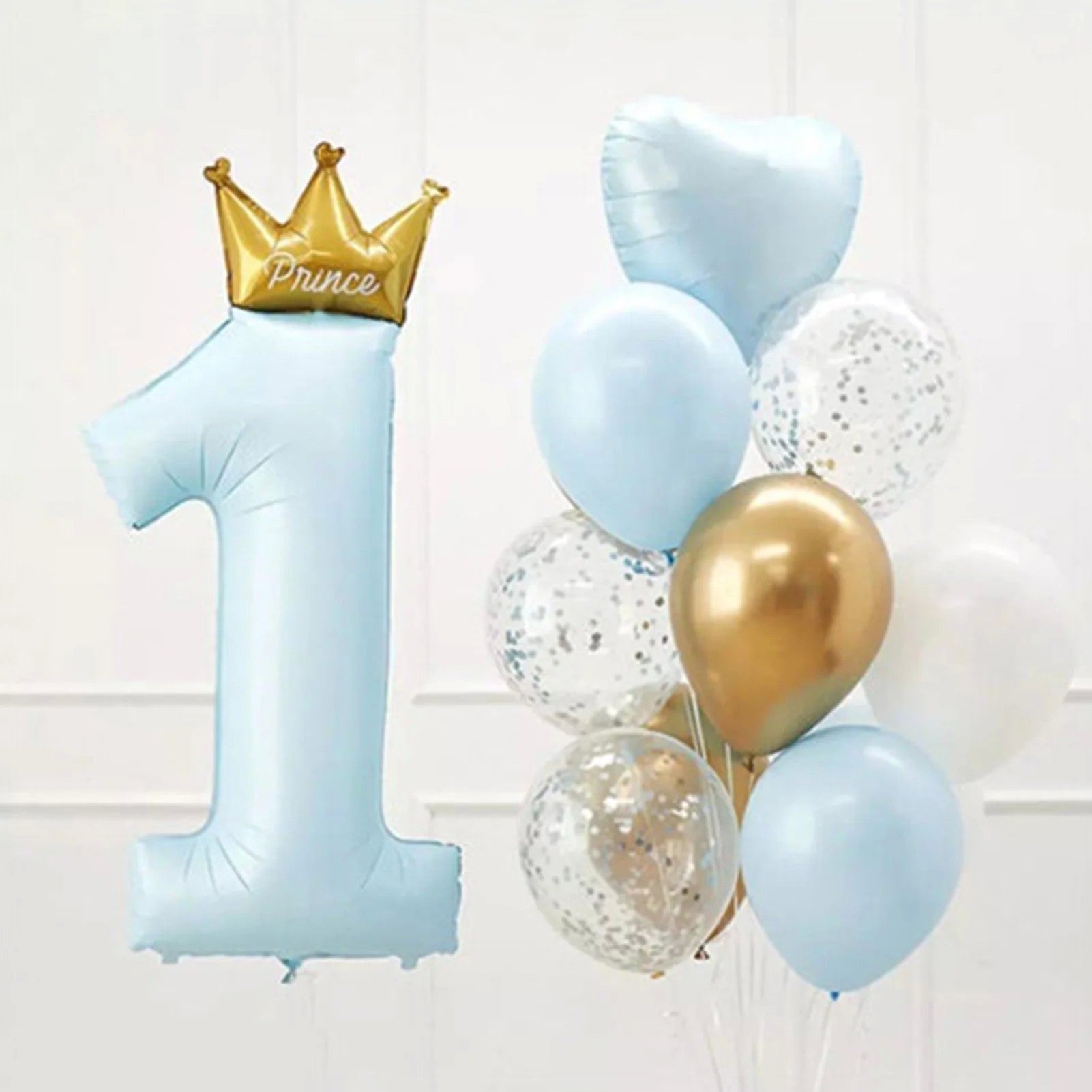 Balon din Folie Metalizata, Flippy, Figurina Cifra 1, Model Coroana Print, 91 cm, Ambalaj Individual, Pai inclus,