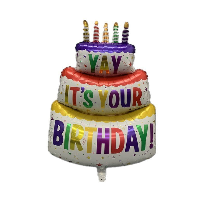 Balon din Folie Metalizata, Flippy, Model Tort cu 3 Straturi, Balon Aniversar, Model Birthday Cake, 102x62 cm, Ambalaj