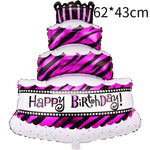 Balon din Folie Metalizata, Flippy, Model Tort cu 4 Straturi, Balon Aniversar, Model Happy Birthday, 62x43 cm, Ambalaj
