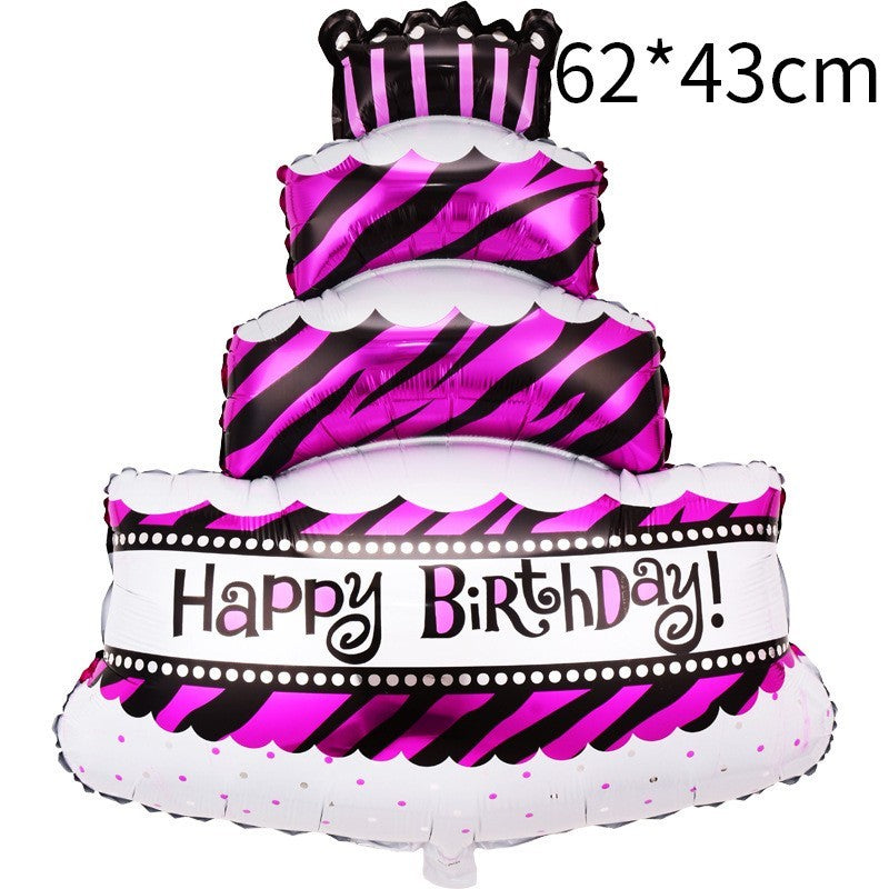 Balon din Folie Metalizata, Flippy, Model Tort cu 4 Straturi, Balon Aniversar, Model Happy Birthday, 62x43 cm, Ambalaj