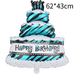 Balon din Folie Metalizata, Flippy, Model Tort cu 4 Straturi, Balon Aniversar, Model Happy Birthday, 62x43 cm, Ambalaj