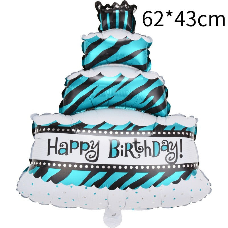 Balon din Folie Metalizata, Flippy, Model Tort cu 4 Straturi, Balon Aniversar, Model Happy Birthday, 62x43 cm, Ambalaj