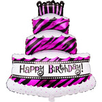 Balon din Folie Metalizata, Flippy, Model Tort cu 4 Straturi, Balon Aniversar, Model Happy Birthday, 62x43 cm, Ambalaj