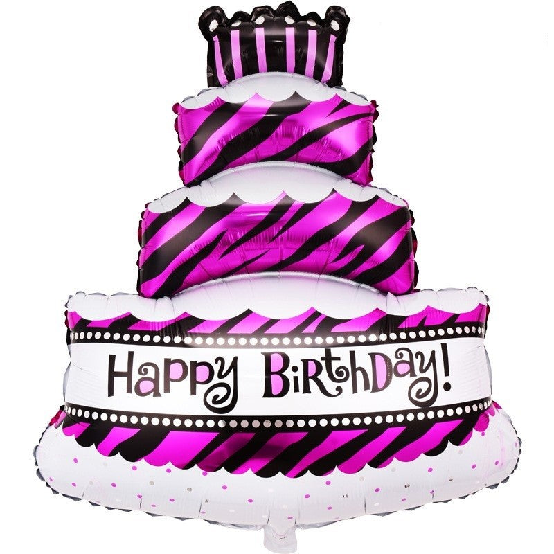 Balon din Folie Metalizata, Flippy, Model Tort cu 4 Straturi, Balon Aniversar, Model Happy Birthday, 62x43 cm, Ambalaj