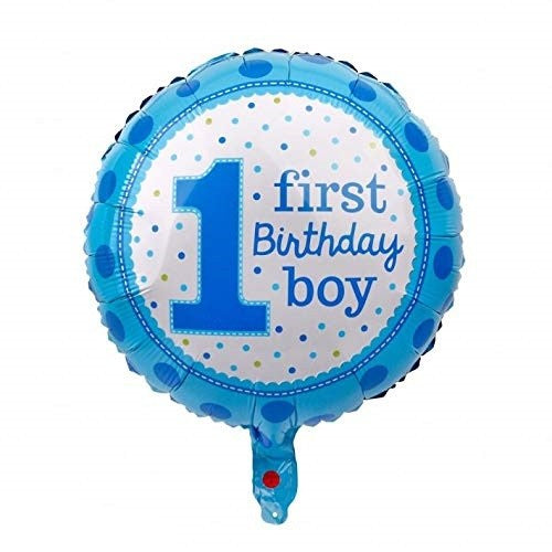 Balon din Folie Metalizata, Flippy, Prima Aniversare, Model First Birthday Boy, 45 cm, Ambalaj Individual, Pai Inclus,