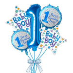 Balon din Folie Metalizata, Flippy, Prima Aniversare, Model First Birthday Boy, 45 cm, Ambalaj Individual, Pai Inclus,