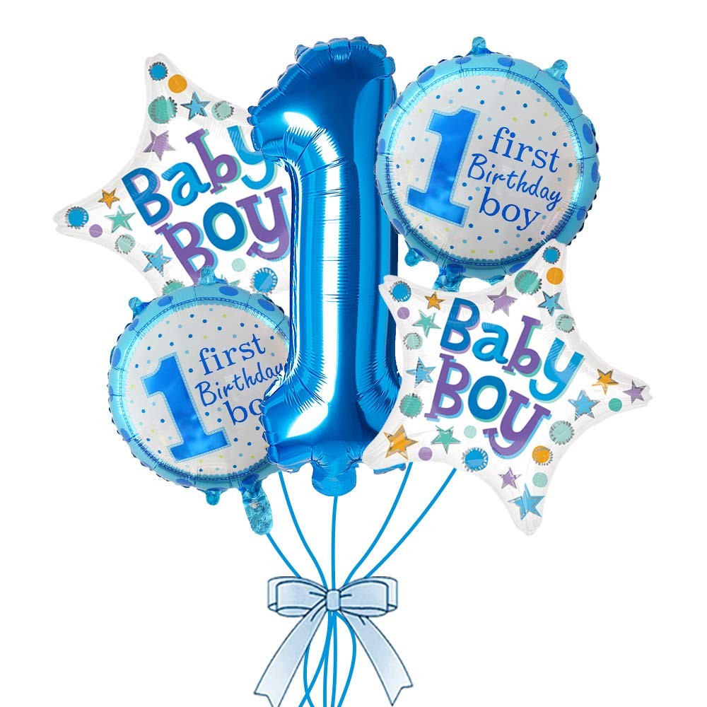 Balon din Folie Metalizata, Flippy, Prima Aniversare, Model First Birthday Boy, 45 cm, Ambalaj Individual, Pai Inclus,
