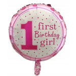 Balon din Folie Metalizata, Flippy, Prima Aniversare, Model First Birthday Girl, 45 cm, Ambalaj Individual, Pai Inclus,