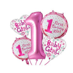 Balon din Folie Metalizata, Flippy, Prima Aniversare, Model First Birthday Girl, 45 cm, Ambalaj Individual, Pai Inclus,
