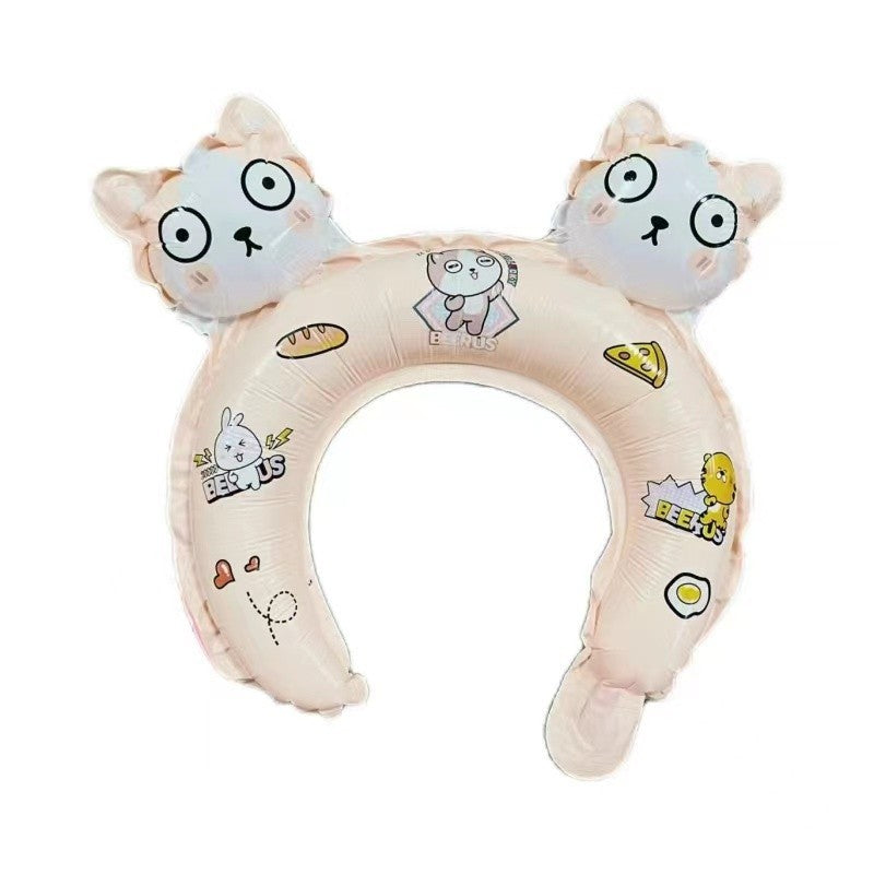 Balon din Folie Metalizata, Flippy, Tip Coronita cu Urechi, Model Hello Kitty, Ambalaj Individual, Pai Inclus, Umflare