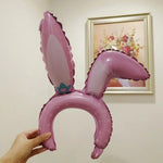 Balon din Folie Metalizata, Flippy, Tip Coronita cu Urechi, Model Iepure, Ambalaj Individual, Pai Inclus, Umflare cu