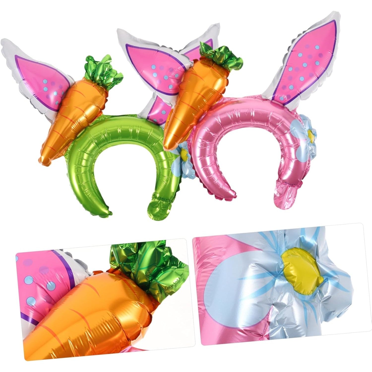 Balon din Folie Metalizata, Flippy, Tip Coronita cu Urechi, Model Morcov, Ambalaj Individual, Pai Inclus, Umflare cu