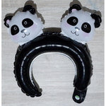 Balon din Folie Metalizata, Flippy, Tip Coronita cu Urechi, Model Panda, Ambalaj Individual, Pai Inclus, Umflare cu Aer