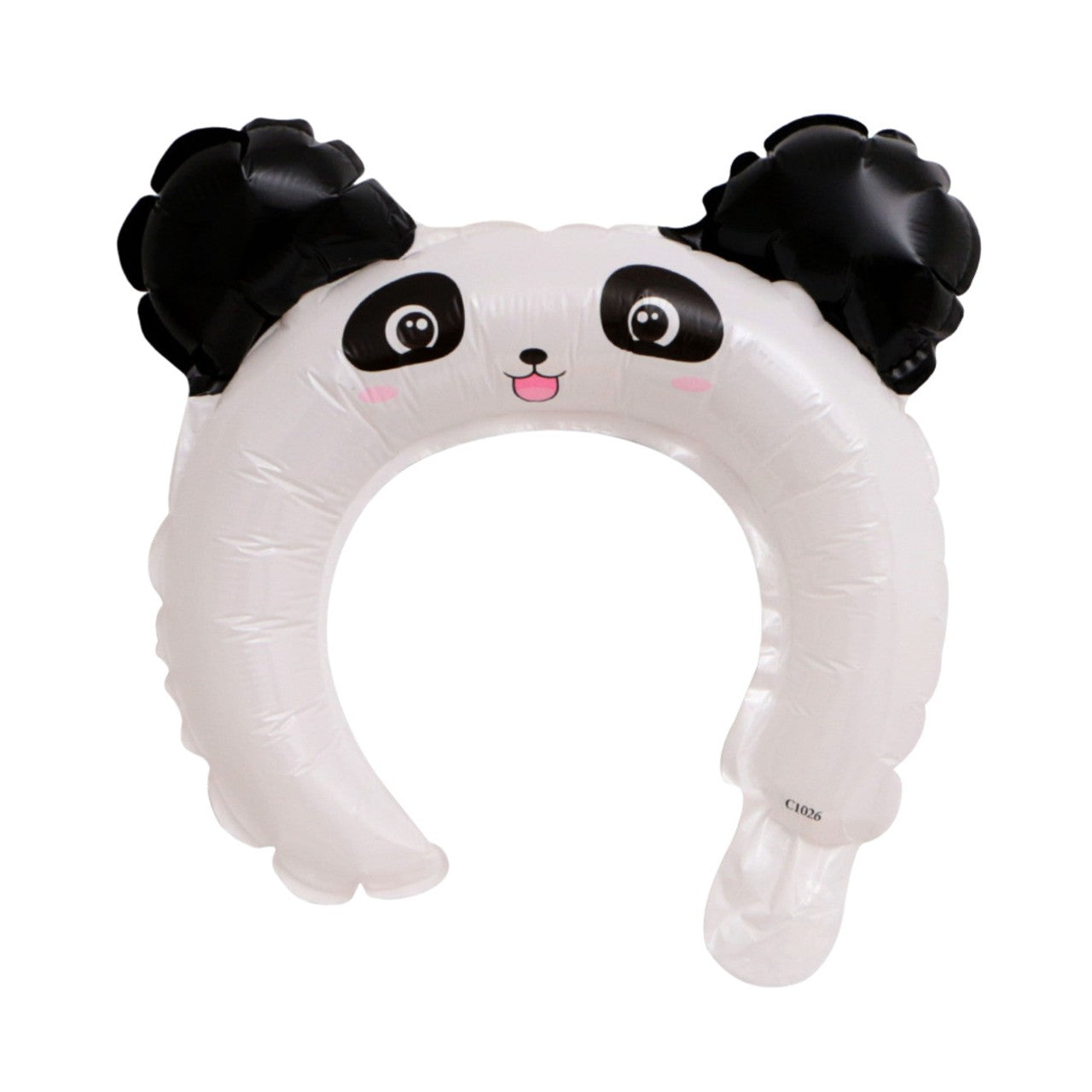 Balon din Folie Metalizata, Flippy, Tip Coronita cu Urechi, Model Panda, Ambalaj Individual, Pai Inclus, Umflare cu Aer