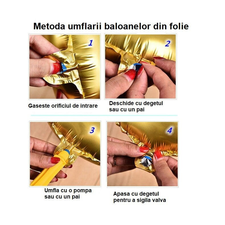Balon din Folie Metalizata, Flippy, Tip Coronita cu Urechi, Model Tigru Uimit, Ambalaj Individual, Pai Inclus, Umflare