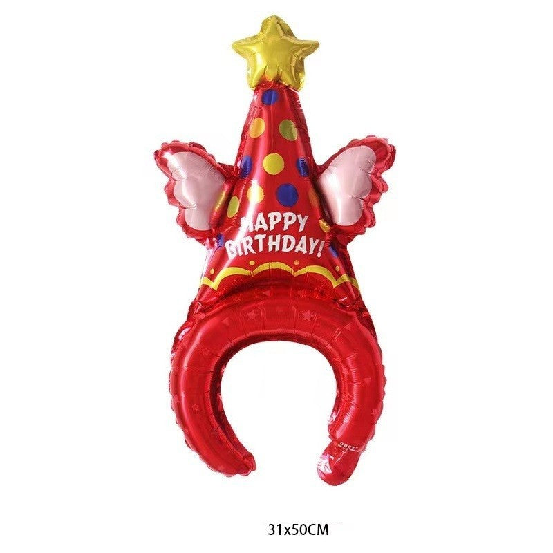 Balon din Folie Metalizata, Flippy, Tip Coronita, Model Palarie de Petrecere, Ambalaj Individual, Pai Inclus, Umflare
