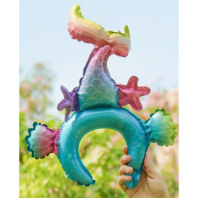 Balon din Folie Metalizata, Flippy, Tip Coronita, Model Sirena, Ambalaj Individual, Pai Inclus, Umflare cu Aer sau