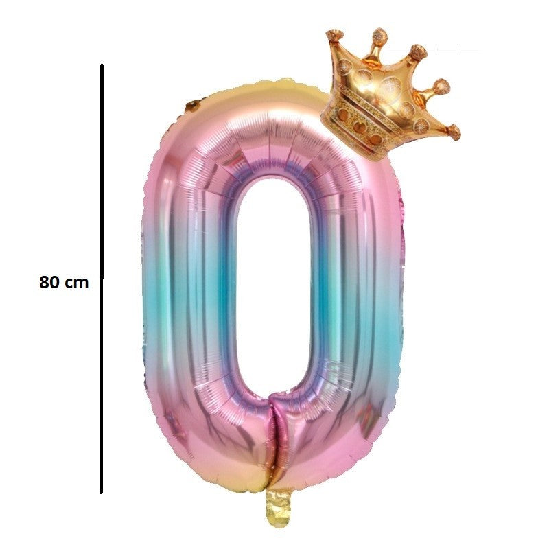 Balon din Folie Metalizata, Flippy, Figurina Cifra Gradient, Tema Aniversare 80 cm, Ambalaj Individual, Pai inclus,