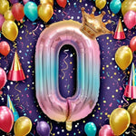 Balon din Folie Metalizata, Flippy, Figurina Cifra Gradient, Tema Aniversare 80 cm, Ambalaj Individual, Pai inclus,