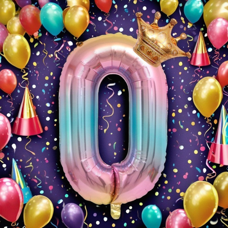 Balon din Folie Metalizata, Flippy, Figurina Cifra Gradient, Tema Aniversare 80 cm, Ambalaj Individual, Pai inclus,