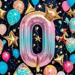 Balon din Folie Metalizata, Flippy, Figurina Cifra Gradient, Tema Aniversare 80 cm, Ambalaj Individual, Pai inclus,