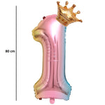 Balon din Folie Metalizata, Flippy, Figurina Cifra Gradient, Tema Aniversare 80 cm, Ambalaj Individual, Pai inclus,
