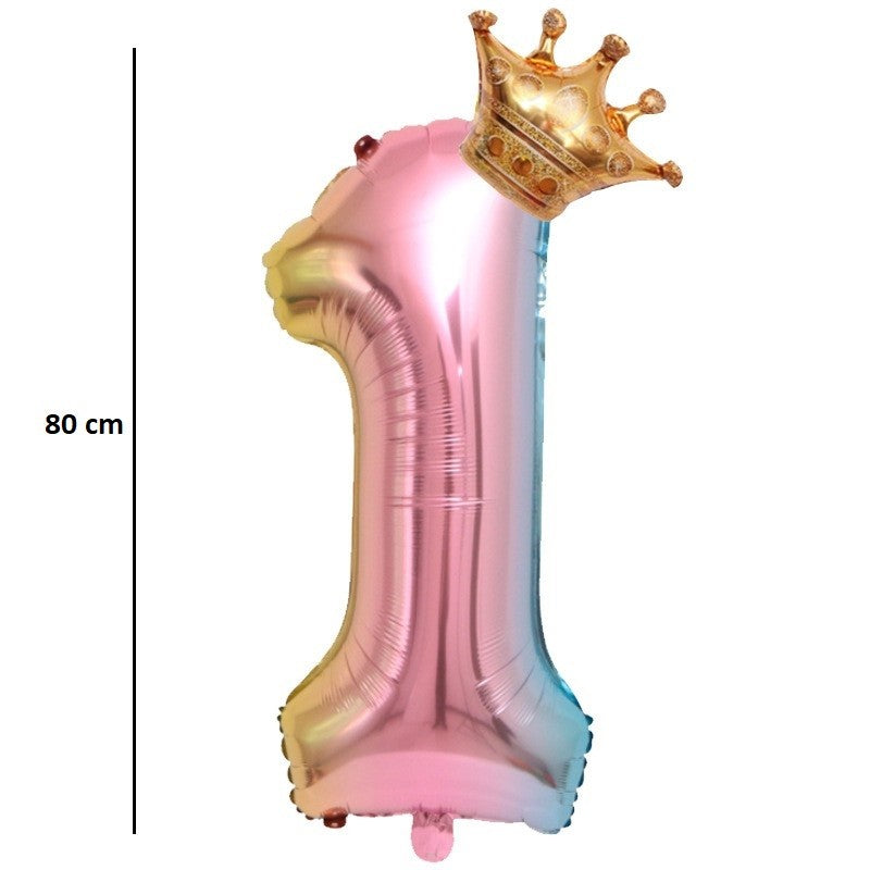 Balon din Folie Metalizata, Flippy, Figurina Cifra Gradient, Tema Aniversare 80 cm, Ambalaj Individual, Pai inclus,