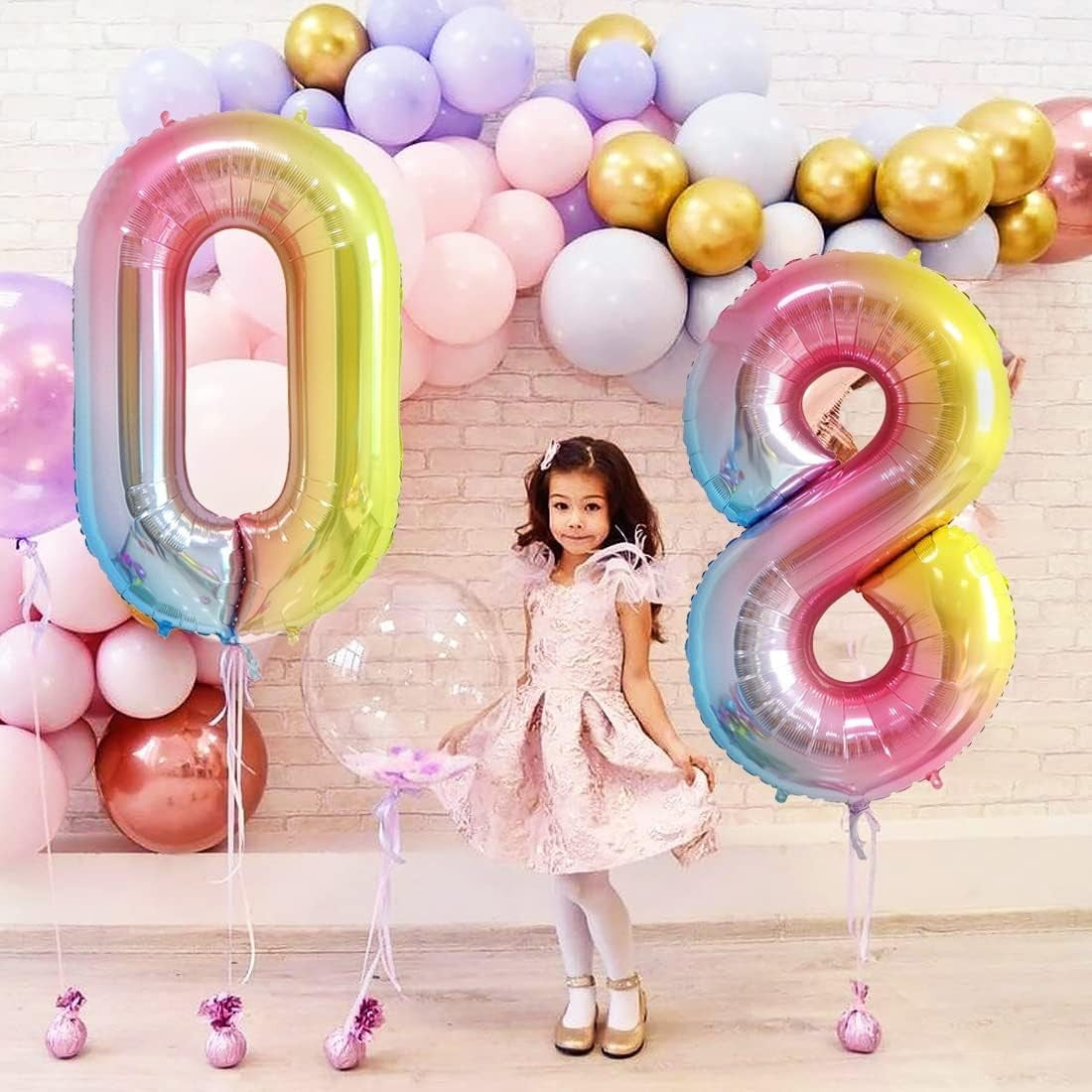 Balon din Folie Metalizata Gradient Flippy, Figurina Cifra, Tema Aniversare 100 cm, Ambalaj Individual, Pai inclus,