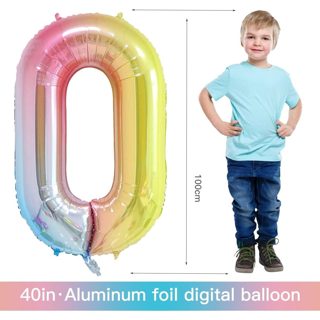 Balon din Folie Metalizata Gradient Flippy, Figurina Cifra, Tema Aniversare 100 cm, Ambalaj Individual, Pai inclus,