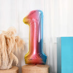 Balon din Folie Metalizata Gradient Flippy, Figurina Cifra, Tema Aniversare 100 cm, Ambalaj Individual, Pai inclus,