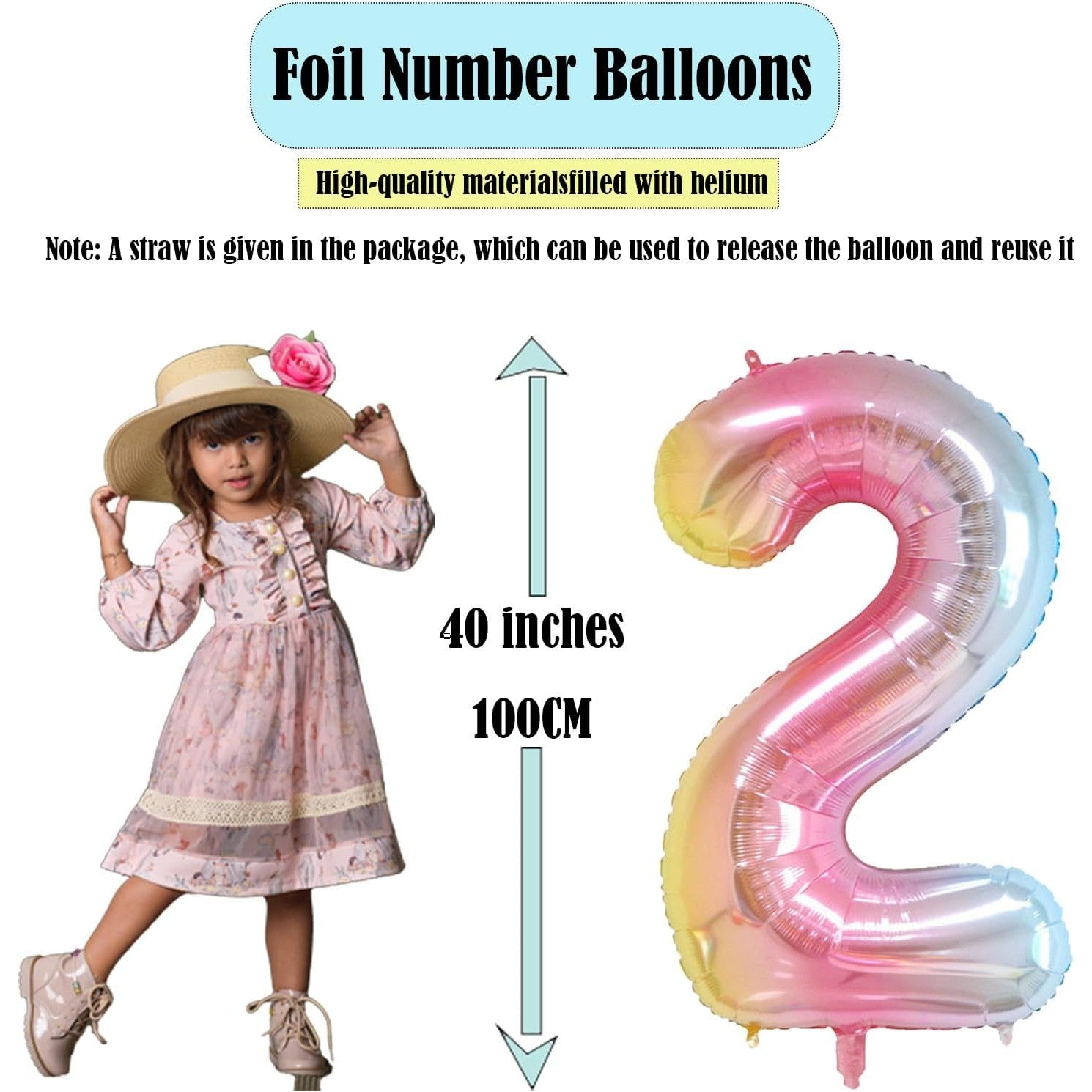 Balon din Folie Metalizata Gradient Flippy, Figurina Cifra, Tema Aniversare 100 cm, Ambalaj Individual, Pai inclus,