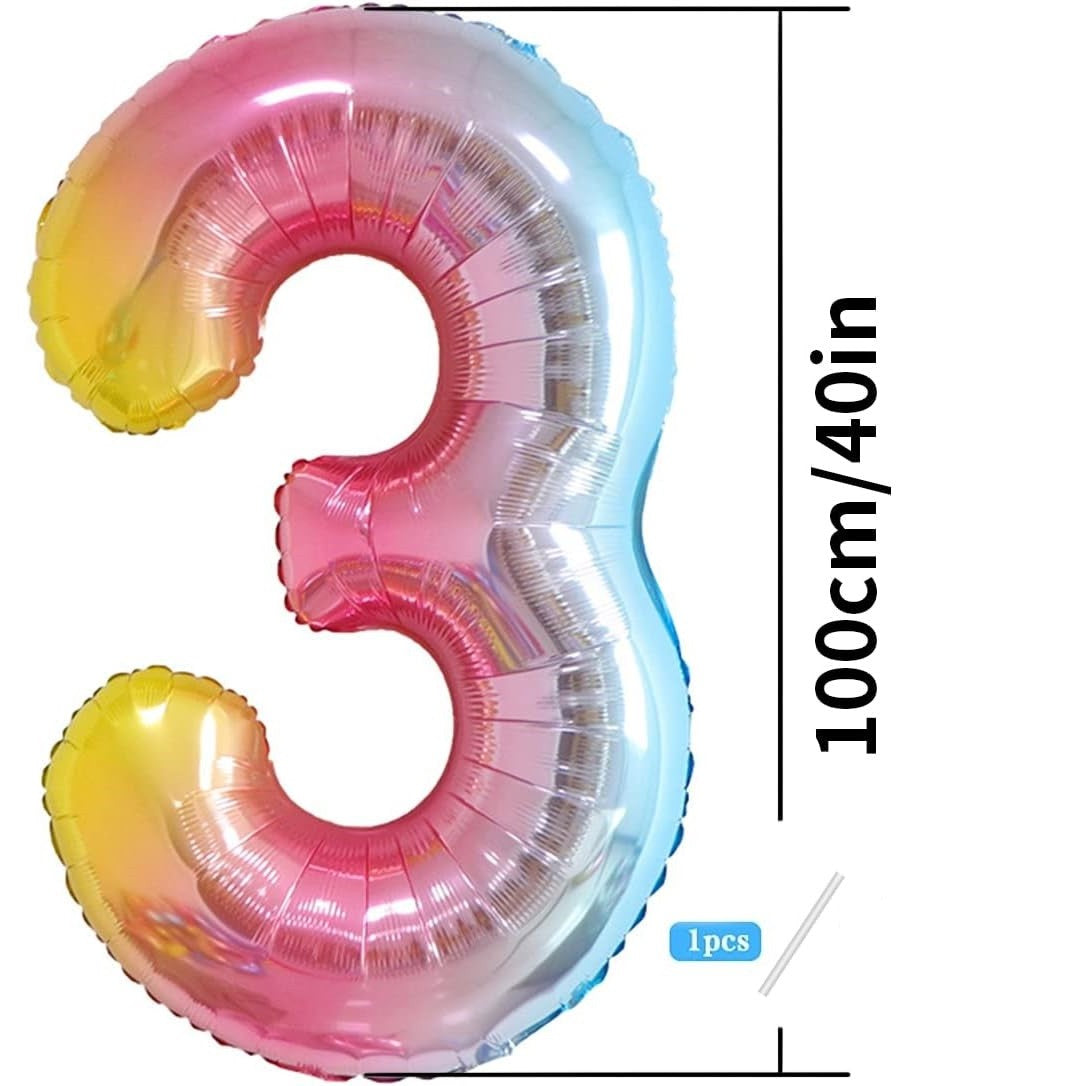 Balon din Folie Metalizata Gradient Flippy, Figurina Cifra, Tema Aniversare 100 cm, Ambalaj Individual, Pai inclus,
