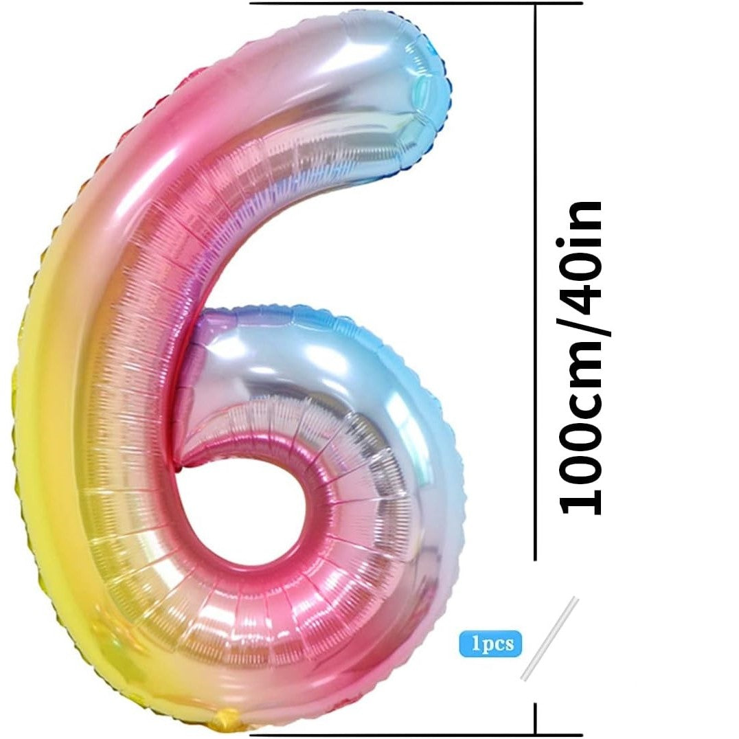 Balon din Folie Metalizata Gradient Flippy, Figurina Cifra, Tema Aniversare 100 cm, Ambalaj Individual, Pai inclus,