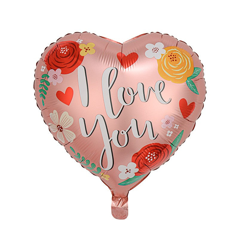 Balon din Folie Metalizata, Flippy, Figurina Inimioara, Model I LOVE YOU, Tematica Iubire, 45 cm, Ambalaj Individual,