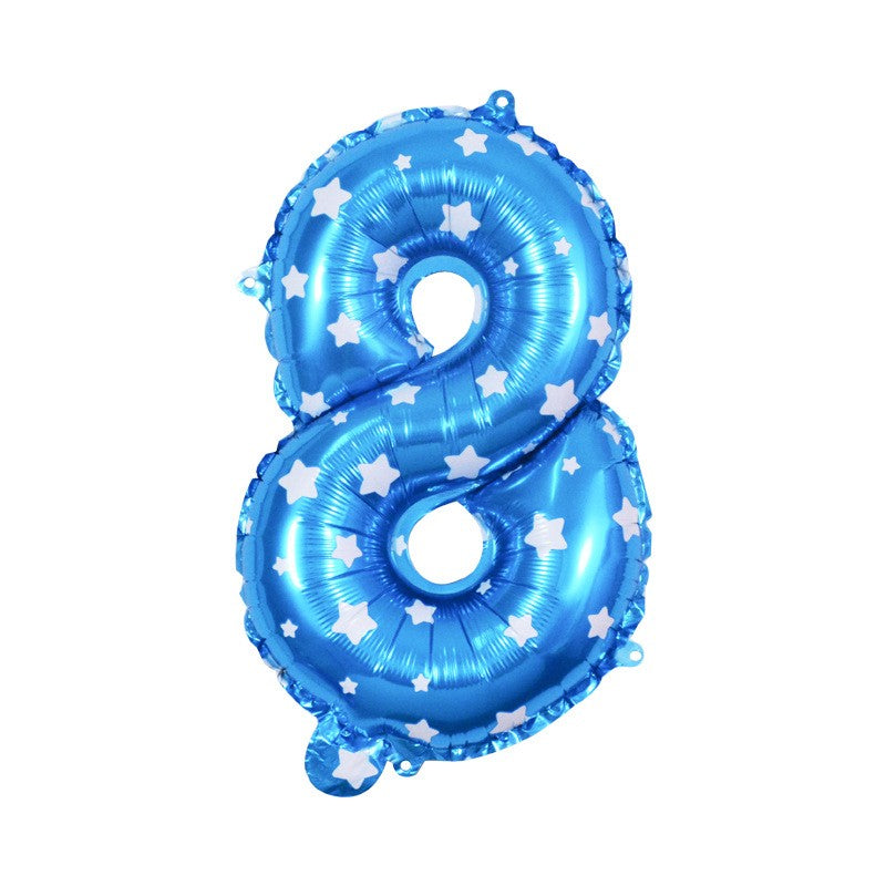 Balon din Folie Metalizata Flippy, Figurina Cifra, Imprimeu Stele, Tema Aniversare 80 cm, Ambalaj Individual, Pai