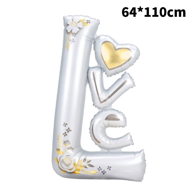 Balon din Folie Metalizata, Flippy, Figurine, Model LOVE, Tematica Iubire, 110x64 cm, Ambalaj Individual, Pai Inclus,