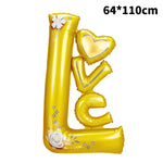 Balon din Folie Metalizata, Flippy, Figurine, Model LOVE, Tematica Iubire, 110x64 cm, Ambalaj Individual, Pai Inclus,