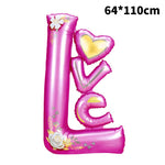 Balon din Folie Metalizata, Flippy, Figurine, Model LOVE, Tematica Iubire, 110x64 cm, Ambalaj Individual, Pai Inclus,