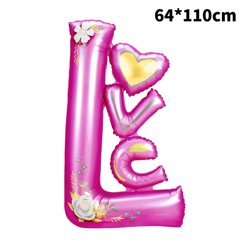 Balon din Folie Metalizata, Flippy, Figurine, Model LOVE, Tematica Iubire, 110x64 cm, Ambalaj Individual, Pai Inclus,